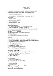 English Worksheet: Trinity Level 2 Practice 