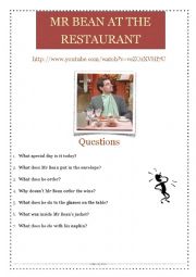 English Worksheet: Mr Bean in the restaurant