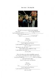 English Worksheet: Bon Jovi Its My Life song gap fill