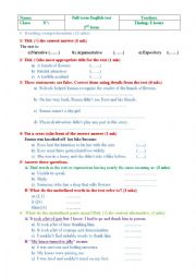 English Worksheet: Full Term Test for second formers(useful for Tunisian teachers)