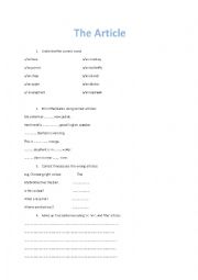 English Worksheet: The article