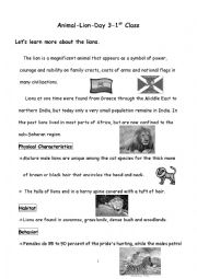 English Worksheet: all about lions