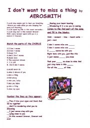 English Worksheet: I DONT WANT TO MISS A THING by Aerosmith