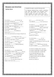 English Worksheet: Song activity - Because you loved me - Celine Dion