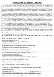 English Worksheet: National Exam - for humanities - (June 2011)