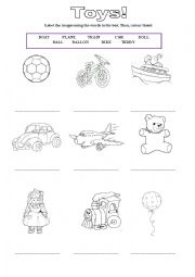 English Worksheet: Toys: Label and Colour