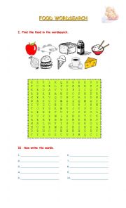 English Worksheet: FOOD WORDSEARCH