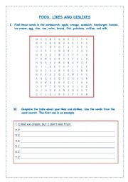 English Worksheet: FOOD, LIKES AND DISLIKES