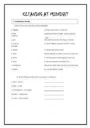 English Worksheet: Cleaning at Midnight