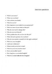 English Worksheet: Job interview questions