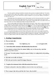 English Worksheet: English Test N3 2nd form