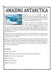 English Worksheet: Antarctica - Reading Comprehension (3 pages + key)