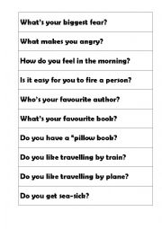 English Worksheet: Personal Questions Bag