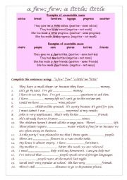 English Worksheet: FEW, A FEW,LITTLE,A LITTLE