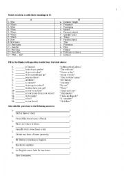 English Worksheet: qauestion words