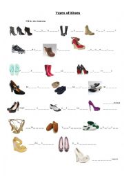 English Worksheet: Types of Shoes Exercises