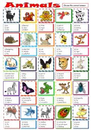 English Worksheet: Animals *** multiple choice ***