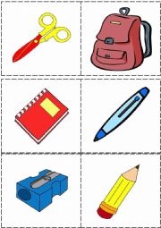 English Worksheet: Memory Game (10 school objects)