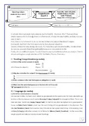 English Worksheet: Comprehensive Test