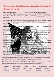 English Worksheet: Martin Luther Kings Biography