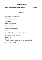 English Worksheet: Lets help others (conversation) 7th form