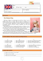 English Worksheet: Test  (6th grade) - My school day