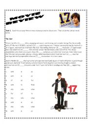 English Worksheet: Seventeen Again Movie Review Cloze Exercise