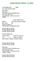 English Worksheet: Sunday Bloody Sunday by U2
