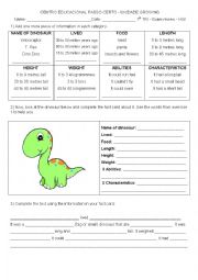English Worksheet: Description of a dinosaur - Fact card 2