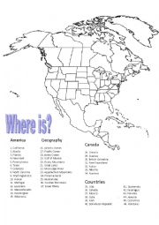 English Worksheet: North America Review Map