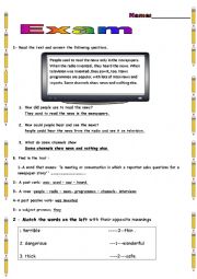 English Worksheet: 4 pages test,reading , Grammar and writing test