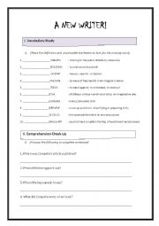 English Worksheet: A New Writer