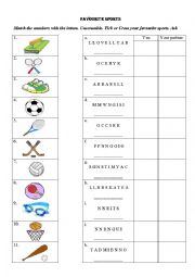 English Worksheet: Your Favourite Sports