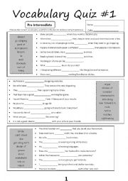 Vocabulary Quiz #1 (Pre-Intermediate)