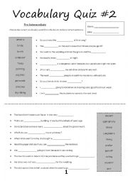 English Worksheet: Vocabulary Quiz #2 (Pre-Intermediate)