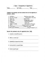 English Worksheet: A Quiz- Comparative & Superlative + answer key