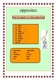English Worksheet: find the opposite of these adjectives