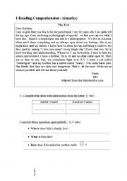 English Worksheet: End of term test n3 for 8th form Tunisian pupils