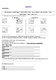 English Worksheet: Abilities - Can - cant