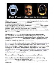 English Worksheet: Giorgio by Moroder - Daft Punk - Oral Comprehension