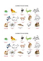 English Worksheet: Animals - Jumbled words activity