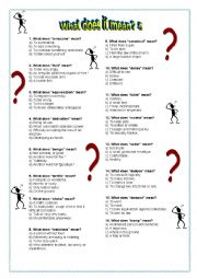 English Worksheet: What does it mean? 5 - with test and answes