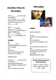 English Worksheet: Another Day in Paradise Song