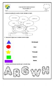 English Worksheet: COLORS - SHAPES AND THE ALPHABET 