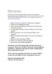 English Worksheet: Origin of Soccer Webquest