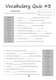 English Worksheet: Vocabulary Quiz #3 (Pre-Intermediate)