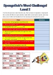 English Worksheet: SpongeBobs Word Challenge, Level 2