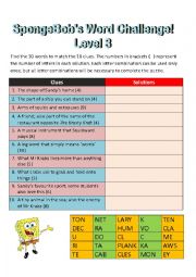 English Worksheet: SpongeBobs Word Challenge, Level 3