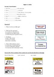 English Worksheet: sings and labels