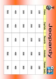 English Worksheet: Jeopardy